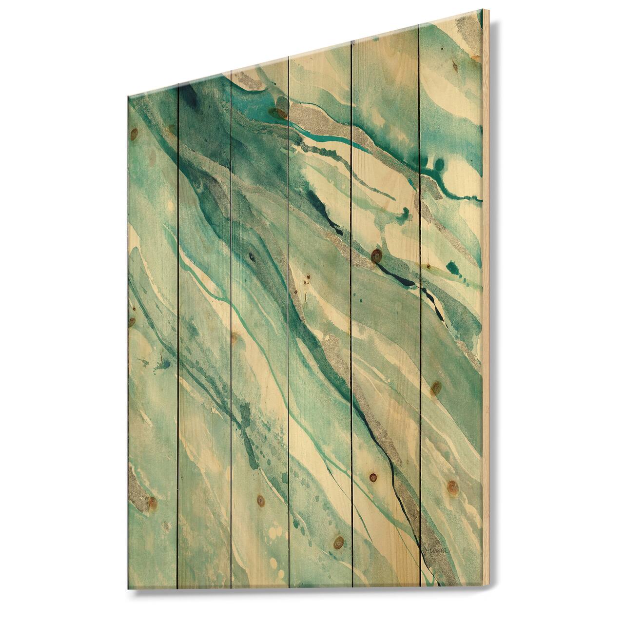 Designart - Silver Springs II Blue Green - Nautical & Coastal Print on Natural Pine Wood